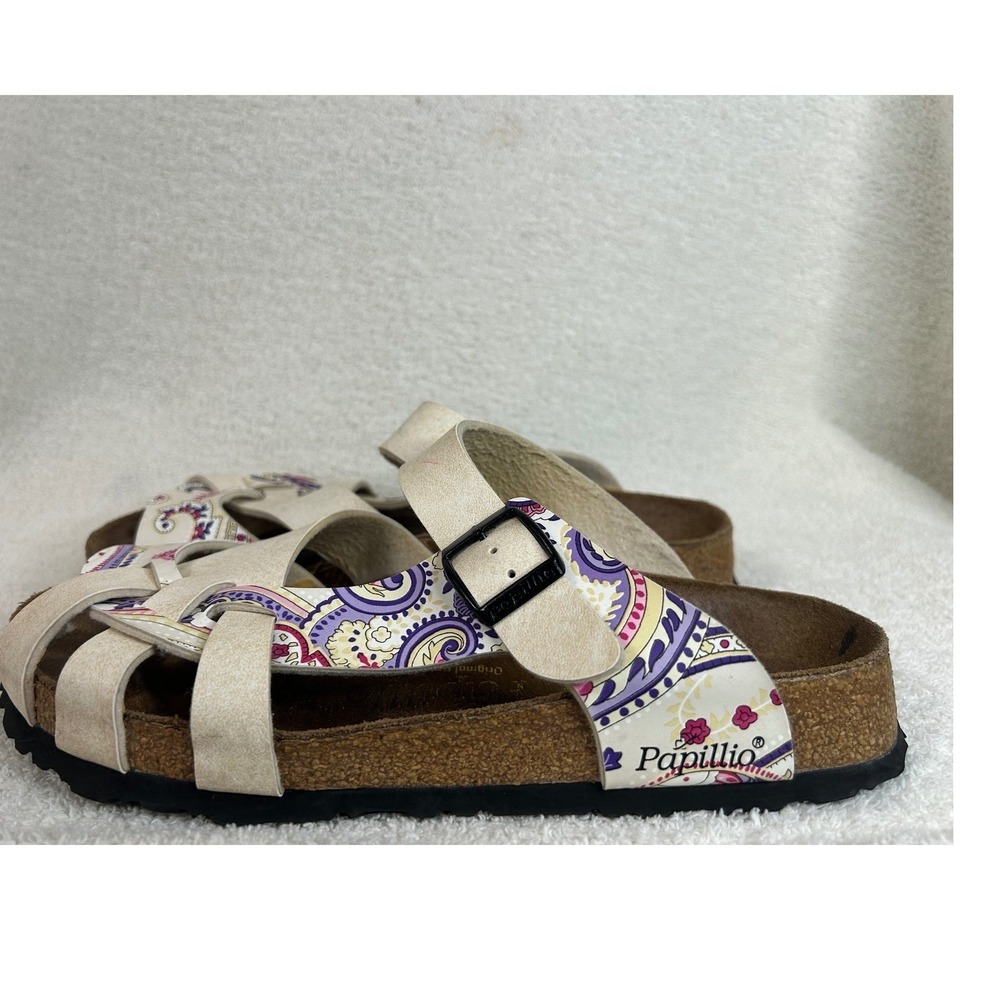 Papillio Birkenstock Paisley Floral Strappy Sandals Cream Womens 39 USA 8/8.5